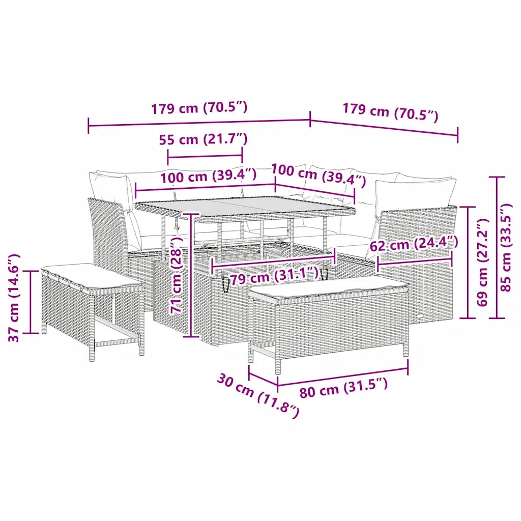 Set Divano da Giardino 8 pcs Beige polyrattan 3361477