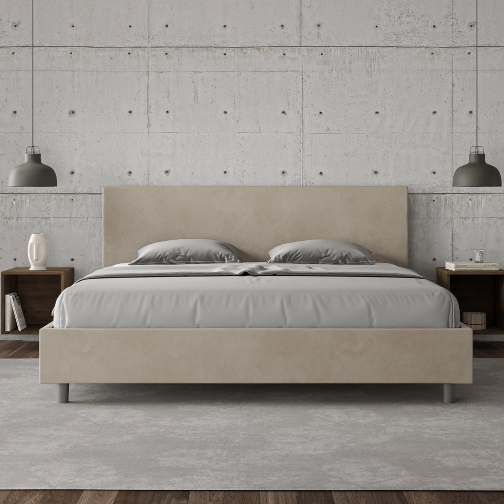 BS COM Letto matrimoniale king size contenitore imbottito 200x210 microfibra sabbia