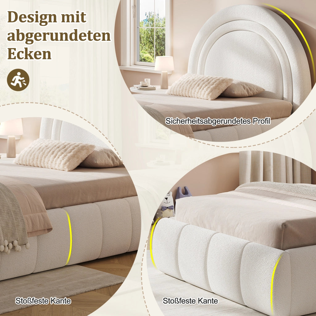 LETTO Contenitore 90x200 cm Bouclé Beige con rete a doghe