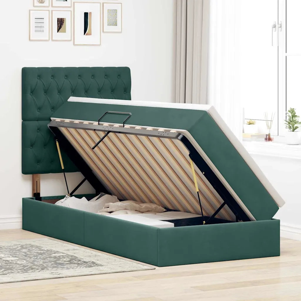 Letto con contenitore e materasso Verde Scuro 100 x 200 cm