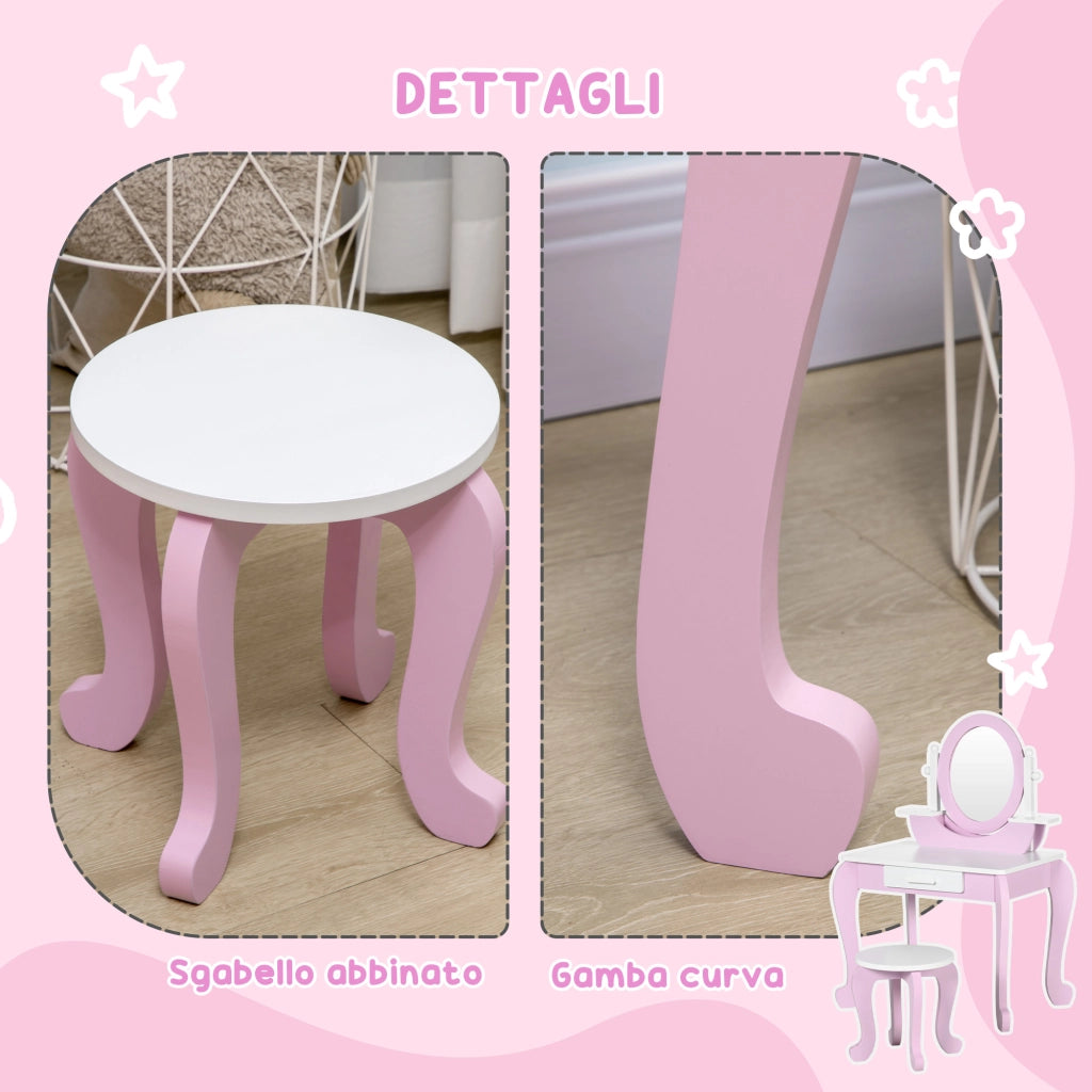 Set Trucco Bambini con Tavolino Specchio e Sgabello ¨C Minimal ¨C Rosa