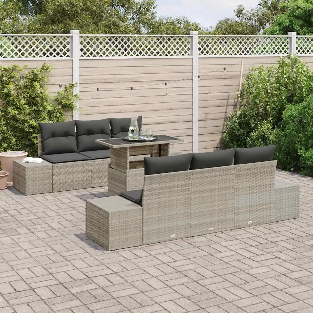 Set di divani con cuscino 7 pcs Grigio chiaro polyrattan 3349108