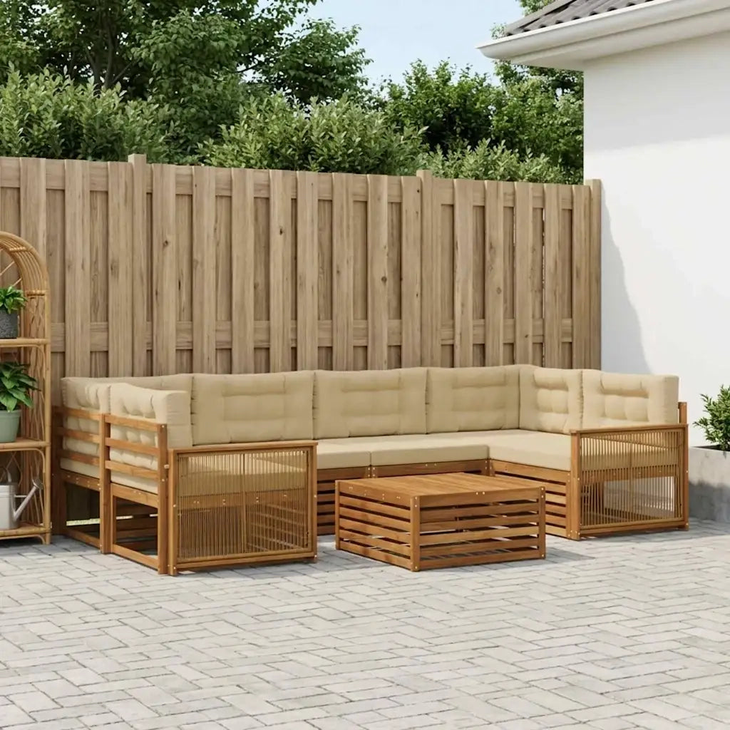 Set di divani da esterno con cuscino 7 pcs Naturale e Beige 3383091