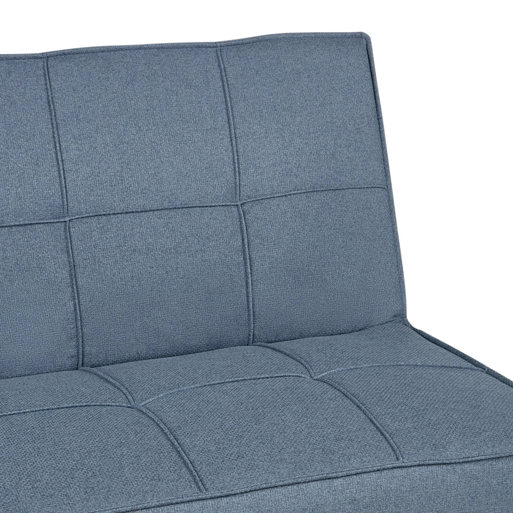 Divano Letto Blu 3 Posti Imbottito Trapuntato Gambe In Metallo Click Clack