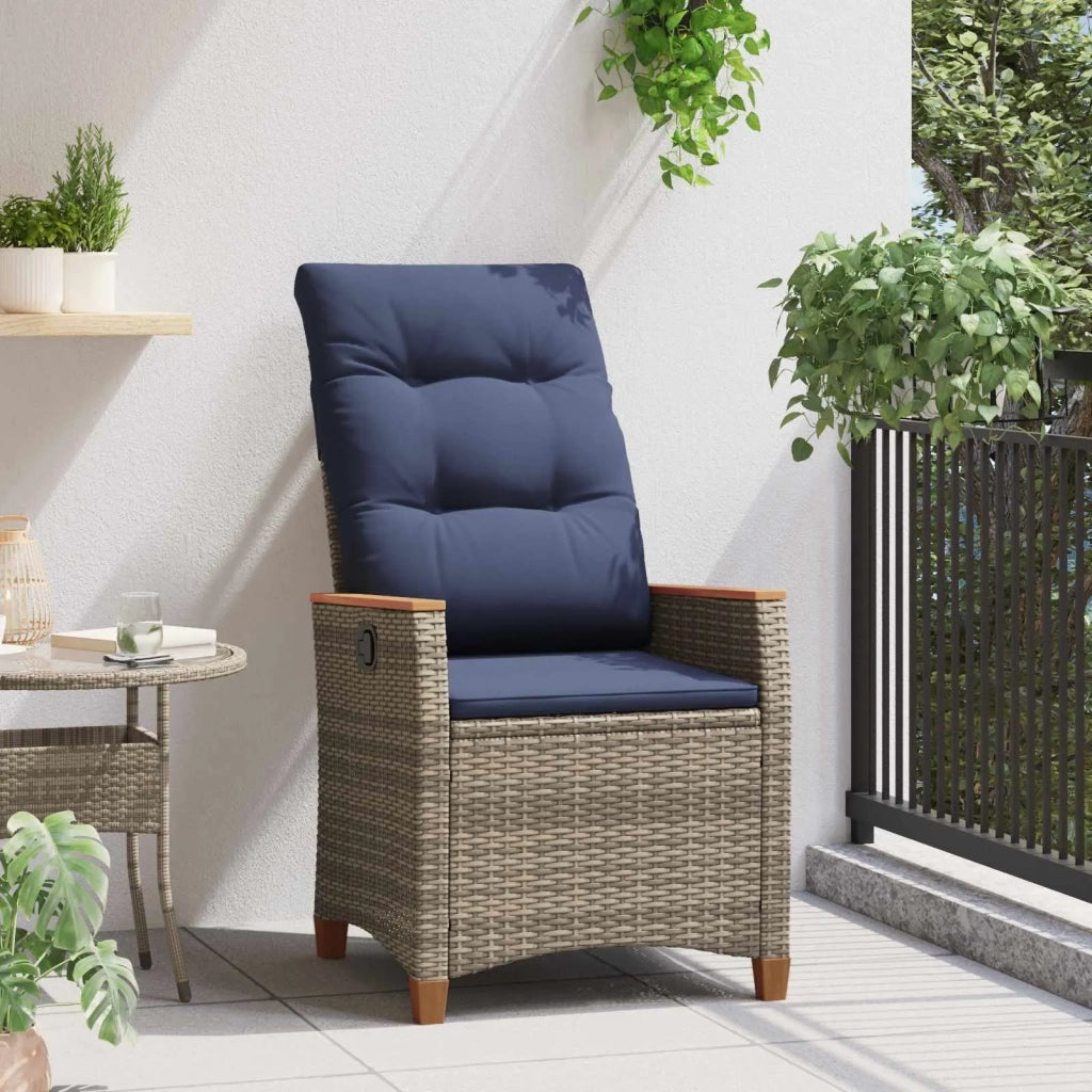 Sedia da giardino reclinabile Grigio e Blu Navy polyrattan 42026862
