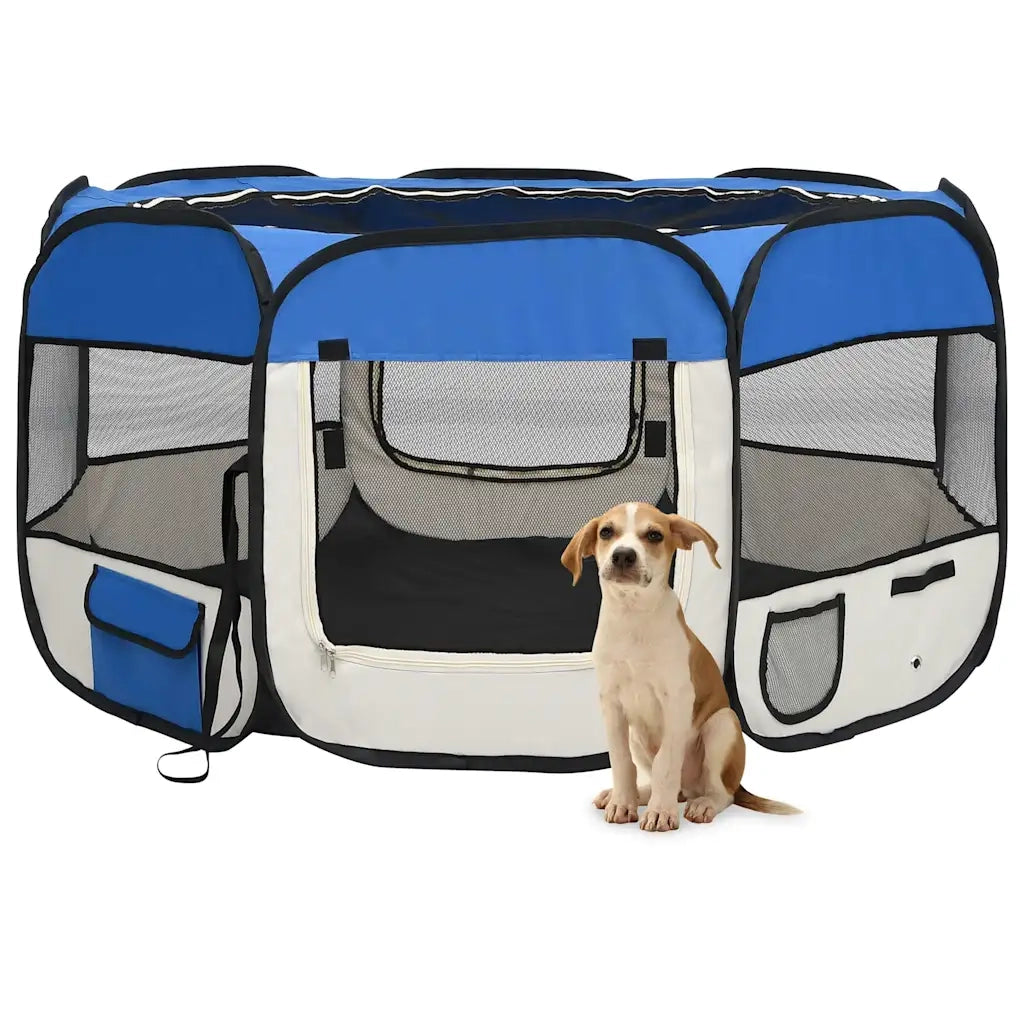 Box per Cani Pieghevole con Borsa Trasporto Blu 125x125x61 cm 171015