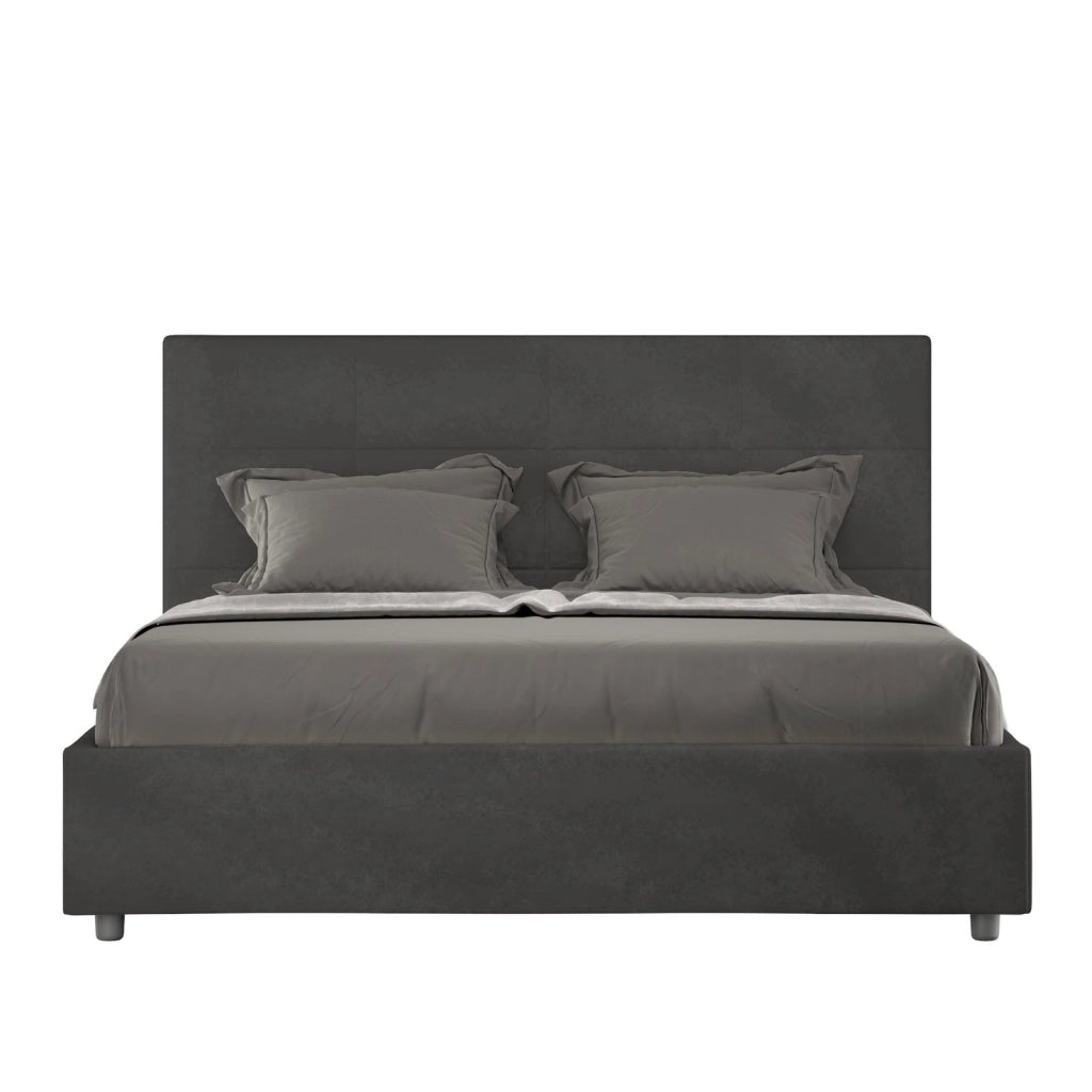 Letto queen size contenitore imbottito 150x210 microfibra ocra Mika