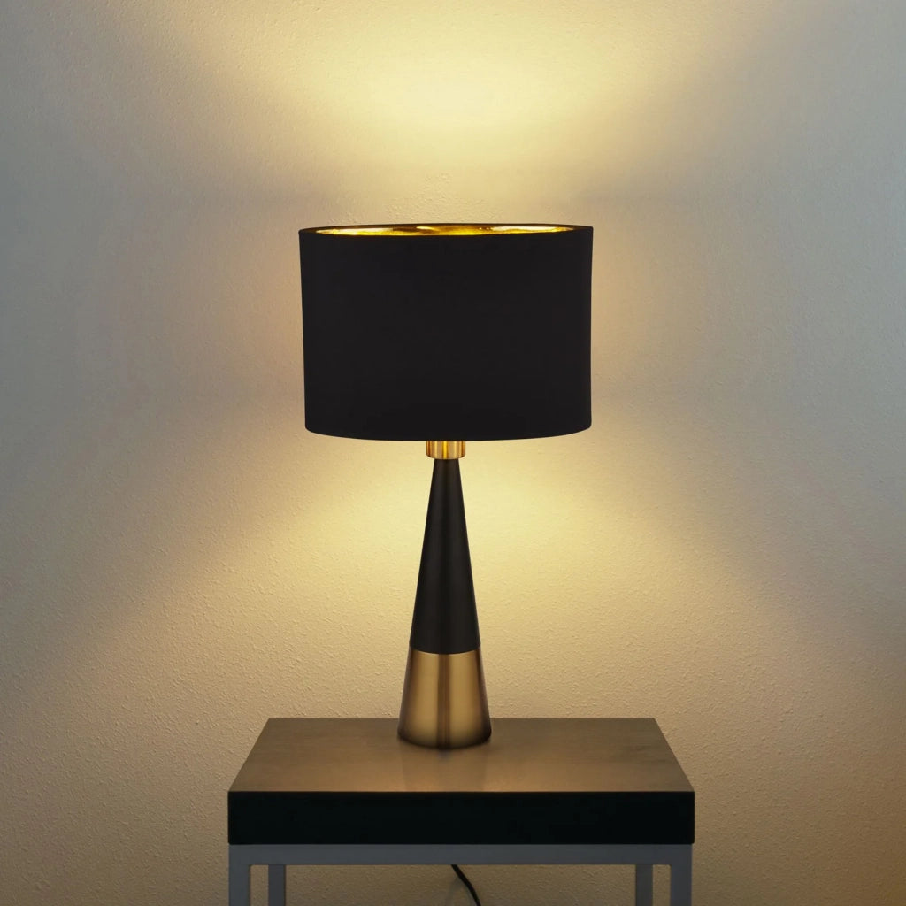 Lampada Da Scrivania Contemporanea Chloe Acciaio Nero Tessuto Rame 1 Luce E27