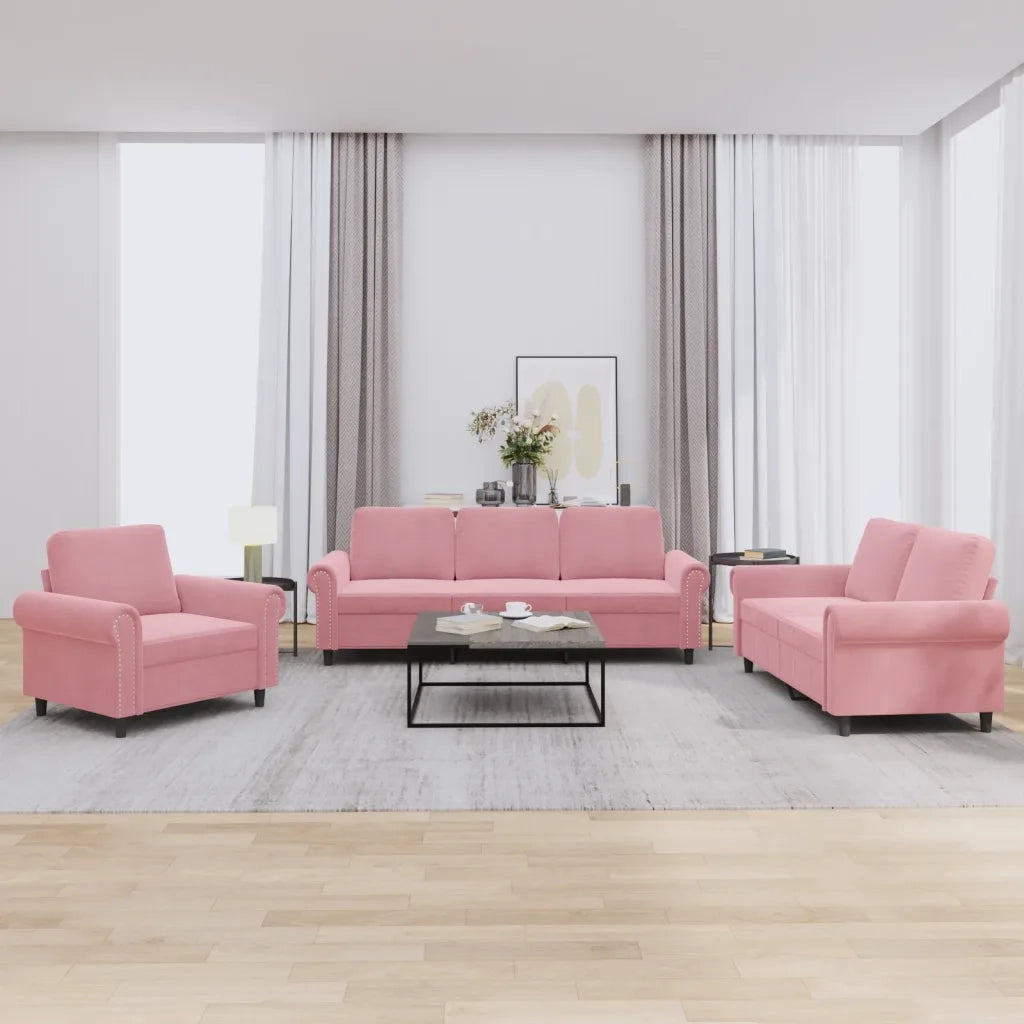 Set di Divani 3 pz con Cuscini rosa in Velluto 3202173