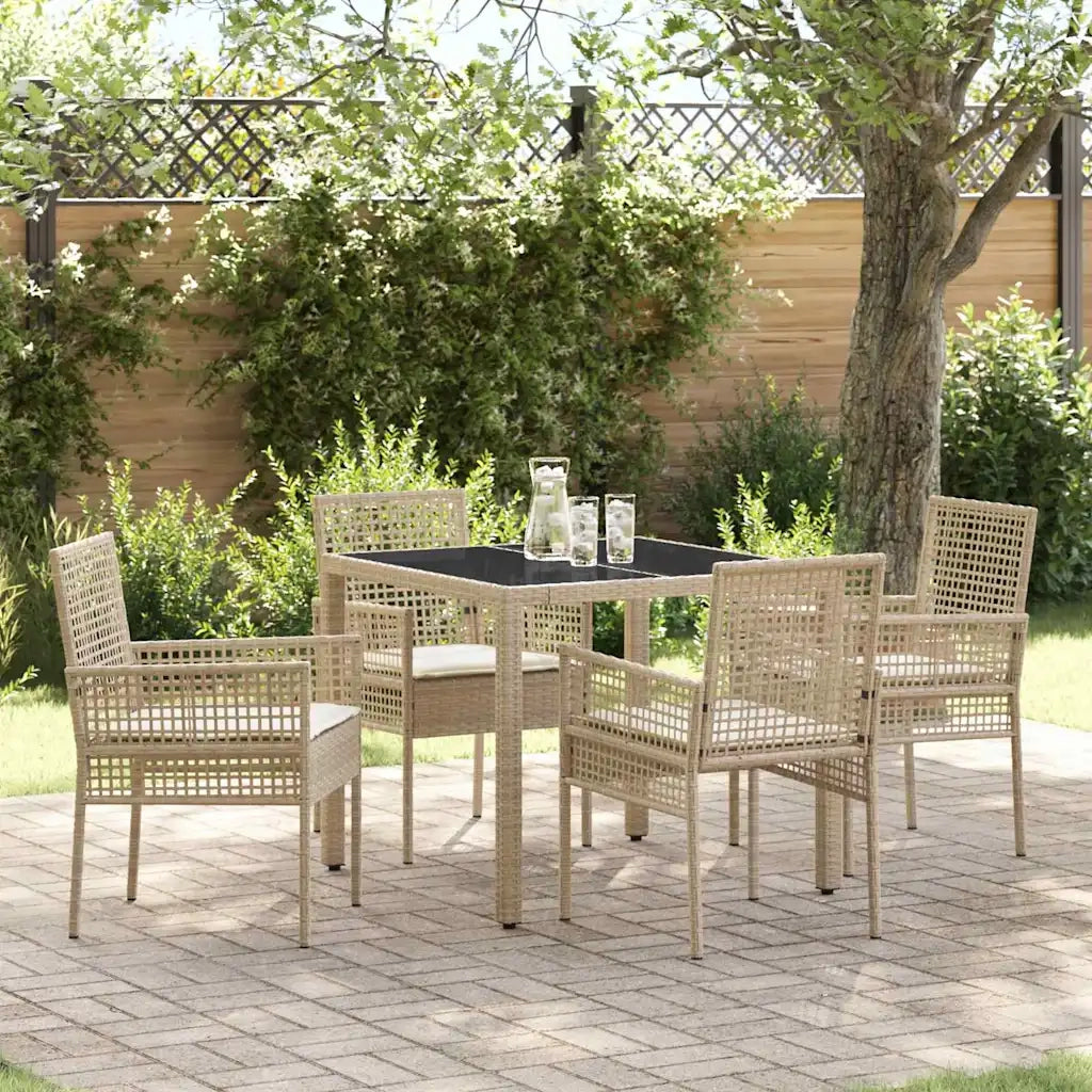 Set da Pranzo per Giardino 5 pz | Set Salotto da Giardino Beige polyrattan