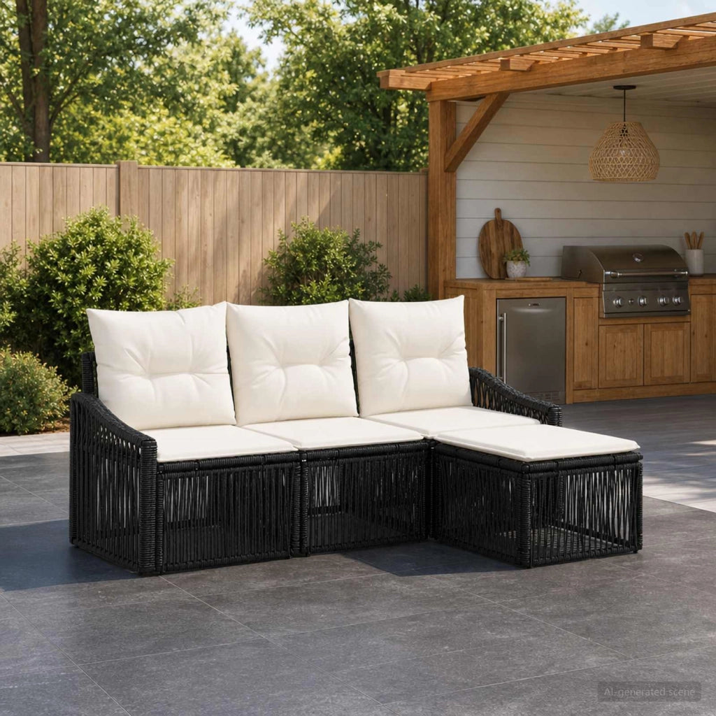 Set Divano da Giardino 4 pz Nero polyrattan 3435985