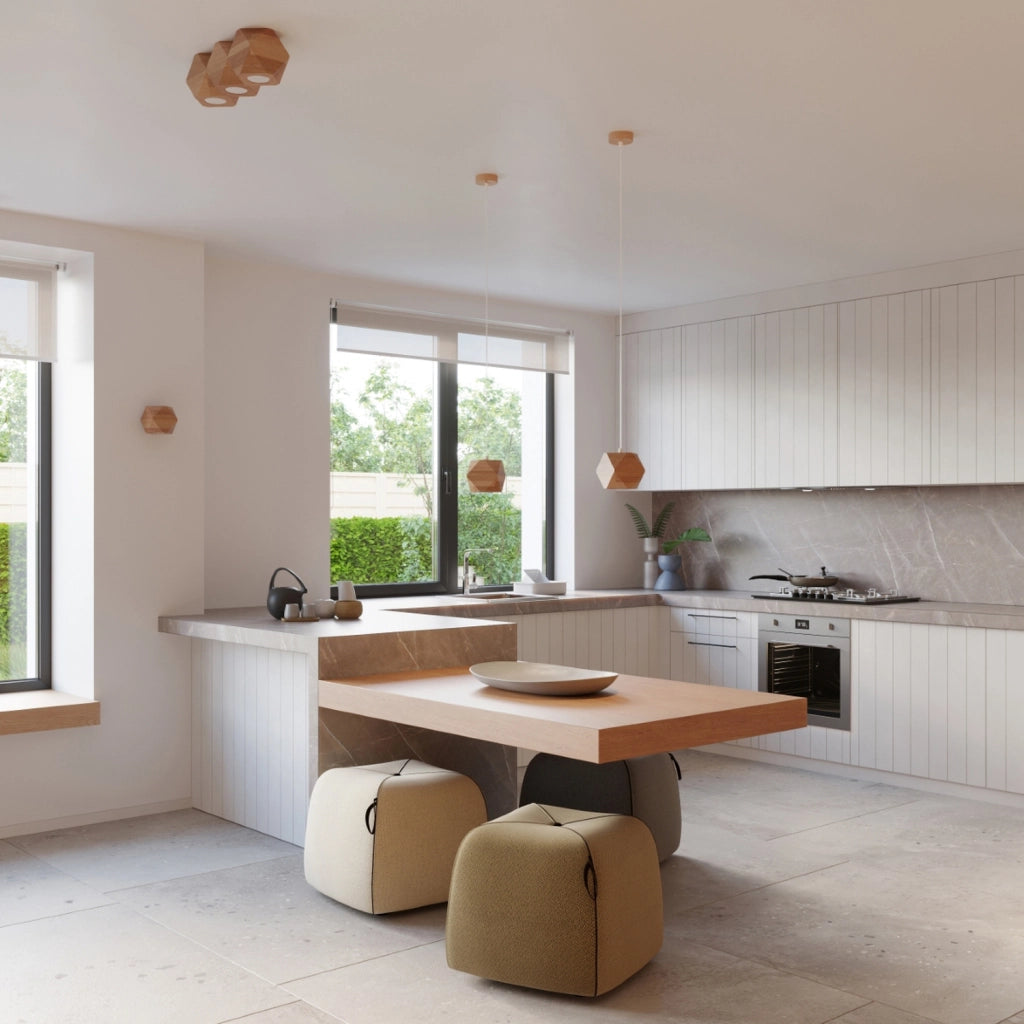 Lampada da soffitto geometrica in legno naturale Woody Peach Puff a 3 luci IP20