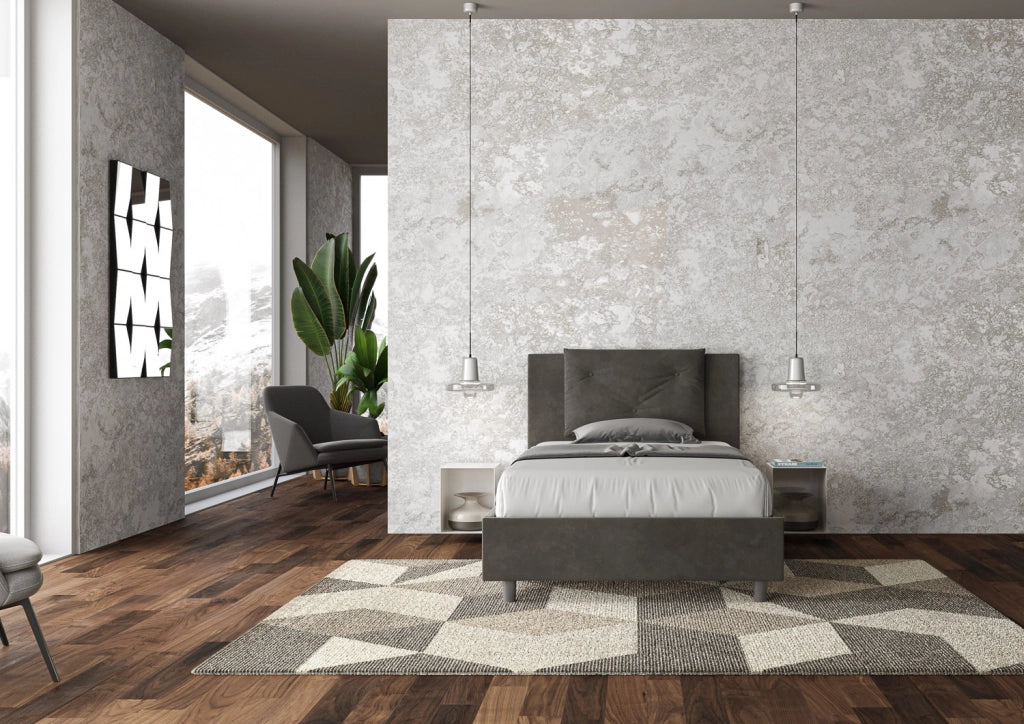 BS COM Letto una piazza e mezza con rete imbottito 120x210 microfibra grigio