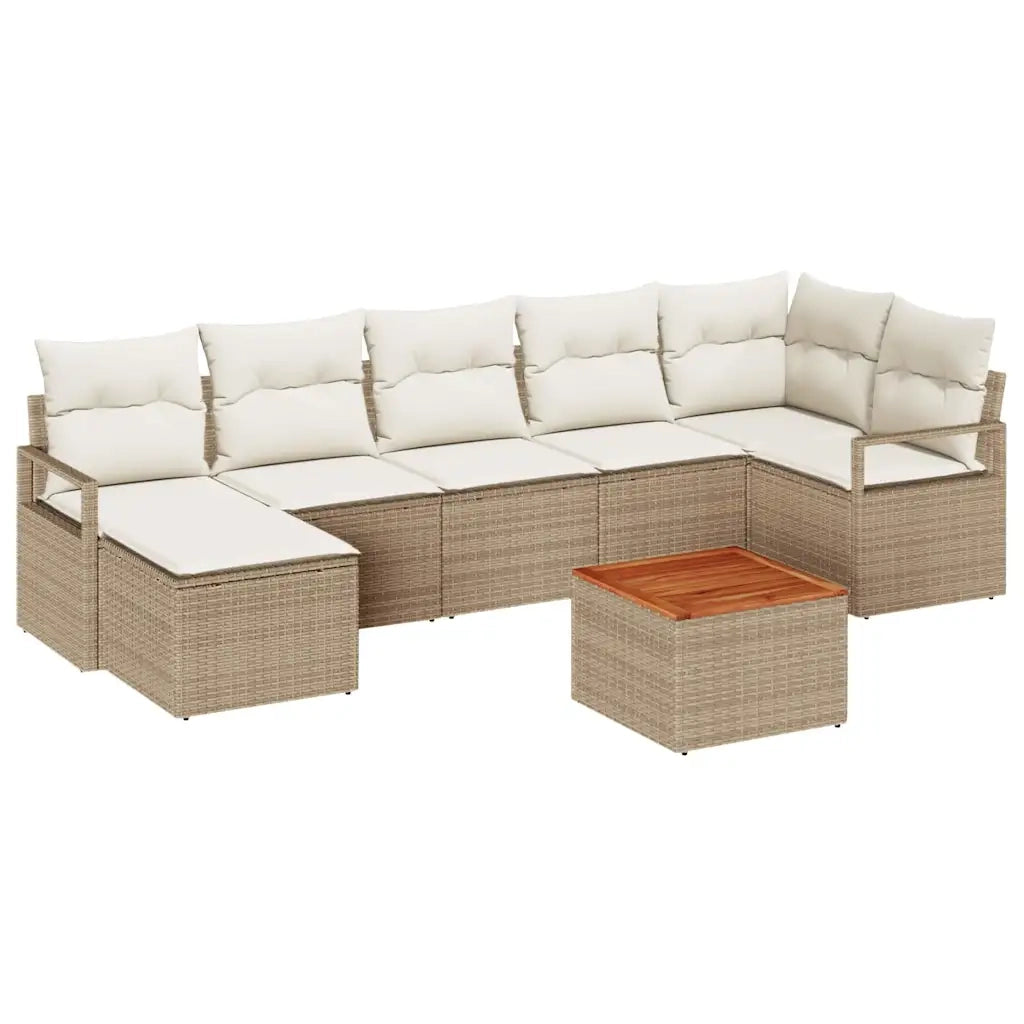 Set Divano da Giardino 8 pcs Beige e Crema polyrattan