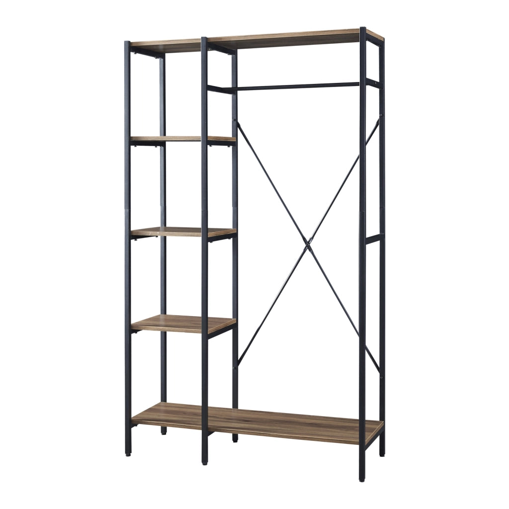 Armadio Aperto Hvidovre per Guardaroba Stand Appendiabiti - Nero / Legno Scuro [en.casa]