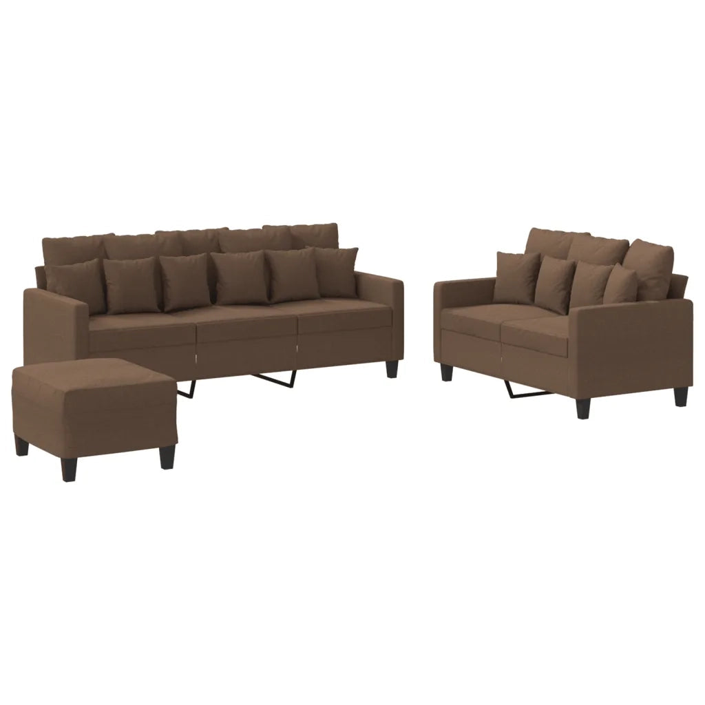 Set di Divani 3 pz con Cuscini Marrone in Tessuto 3201675