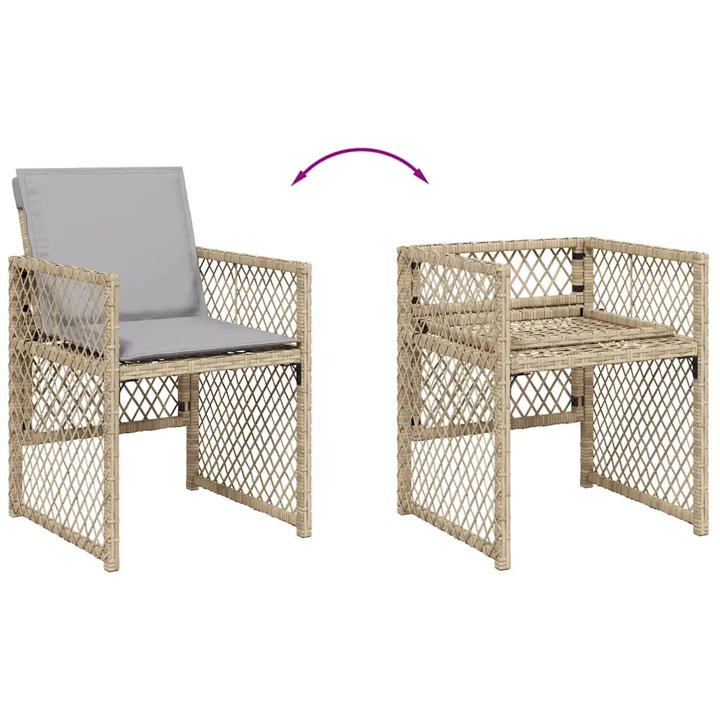 Set da Pranzo da Giardino 7 pz con Cuscini Beige in Polyrattan 3210732