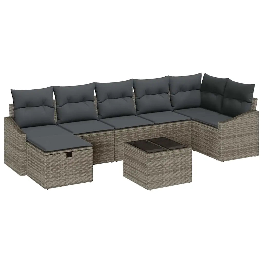 Set di divani con cuscino con archiviazione Grigio polyrattan