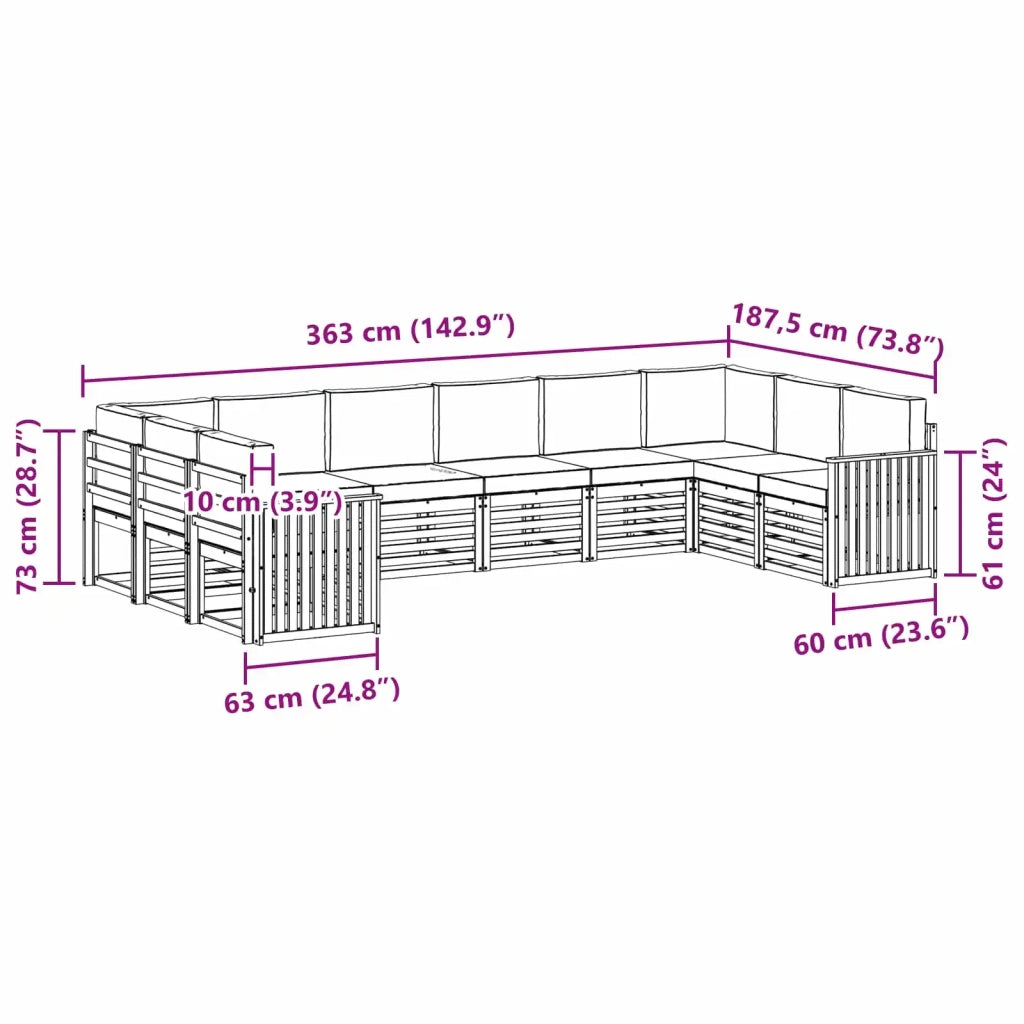 Set divano sezionale 10 pcs Grigio Naturale e Chiaro 3375556