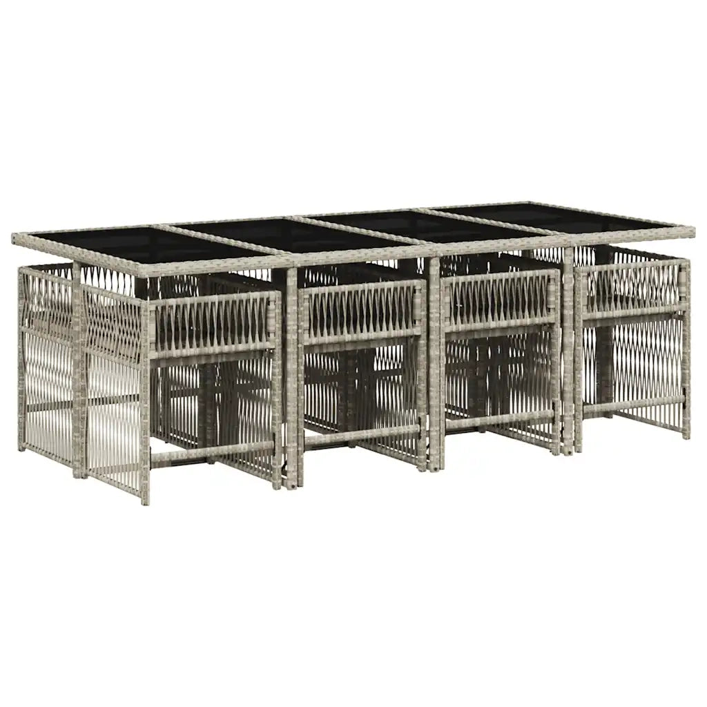 Set Pranzo da Giardino 9pz con Cuscini Grigio Chiaro Polyrattan 3211643