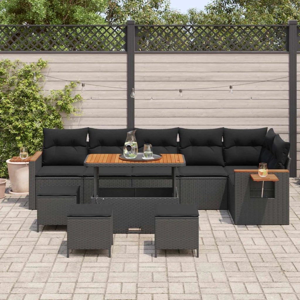 Set Divano da Giardino con cuscino 12 pcs Nero polyrattan 3365149