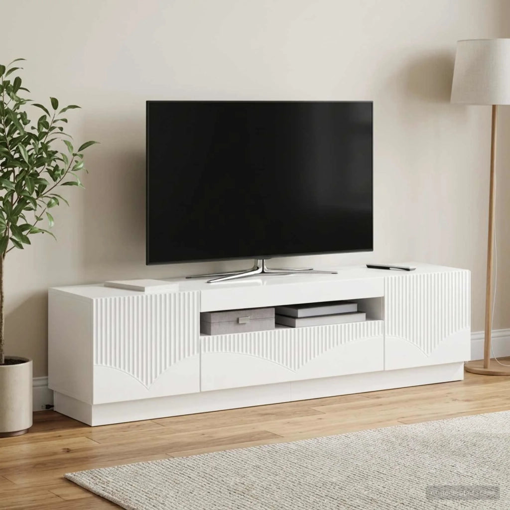 Mobile TV LED Bianco Lucido Legno ingegnerizzato 897349