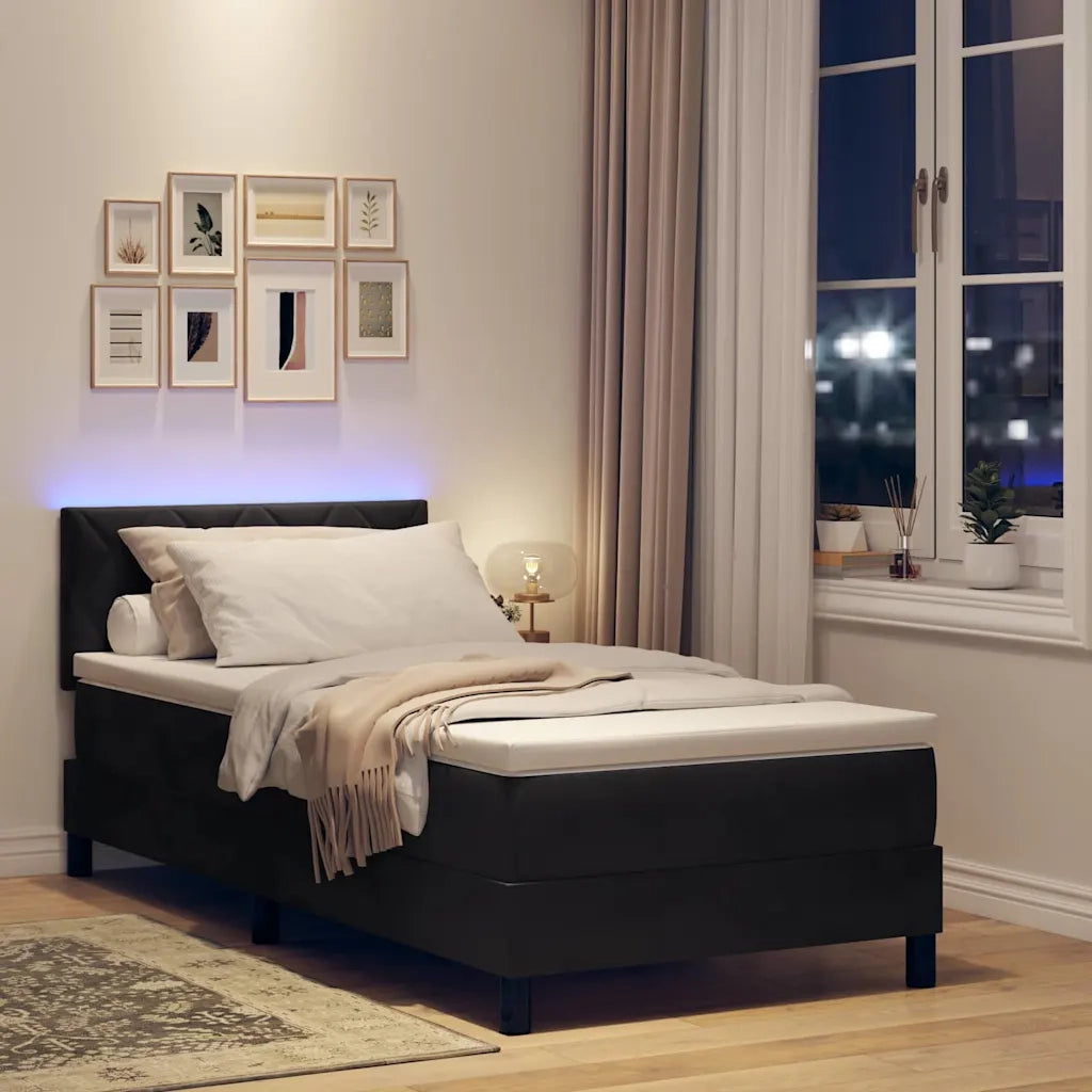 Letto a Sorgente LED con materasso Nero 100 x 200 cm Velluto
