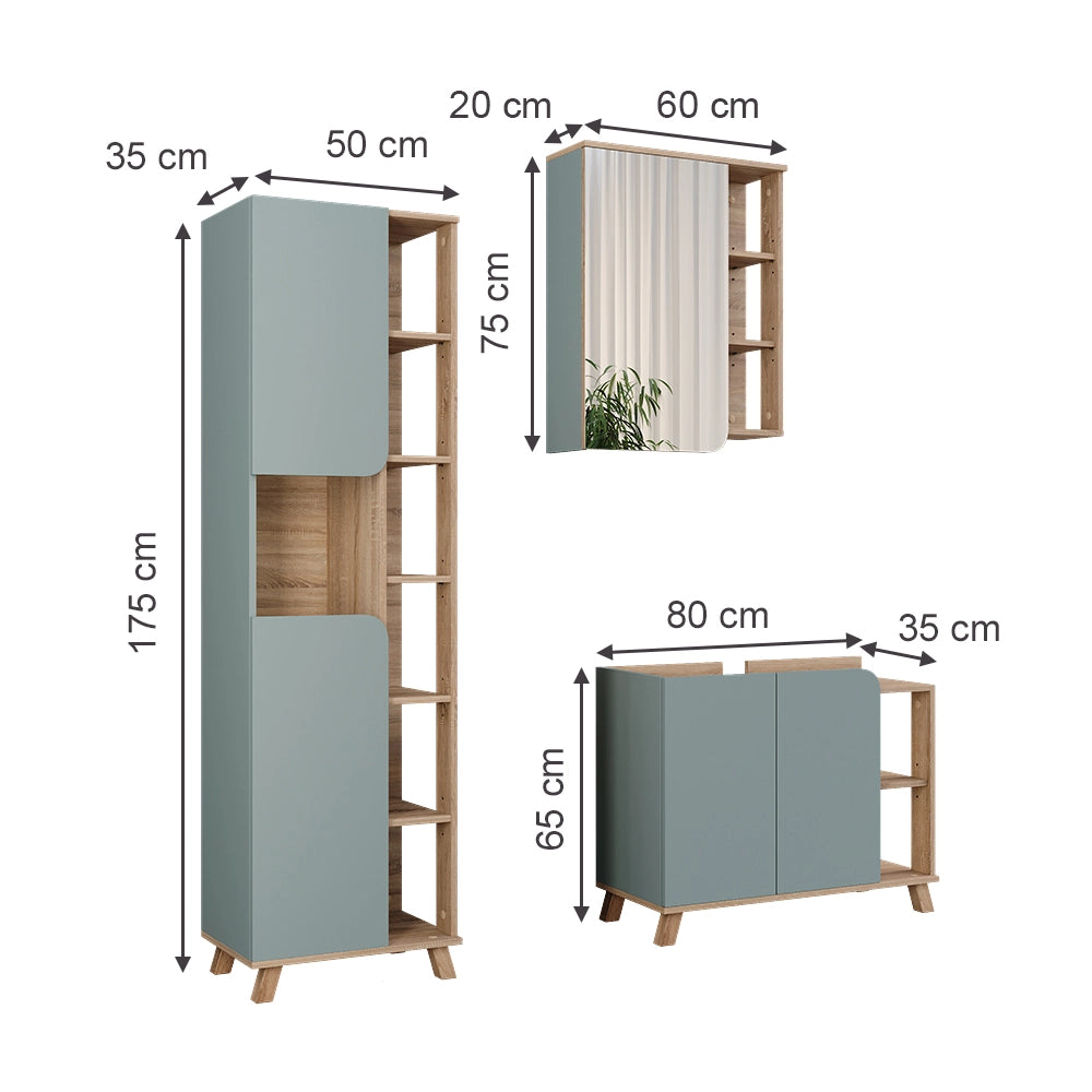 Vicco Set di mobili da bagno Sonoma/blu 3 parti