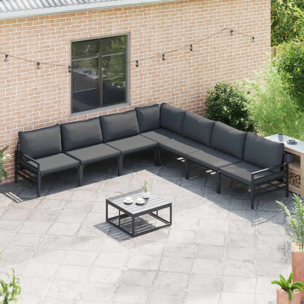 Set Divano da Giardino con cuscino 7 pcs Nero Acciaio