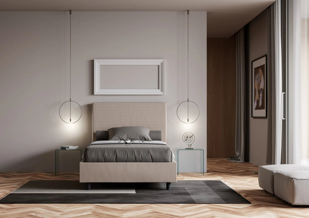 BS COM Letto una piazza e mezza contenitore imbottito 120x210 similpelle tortora