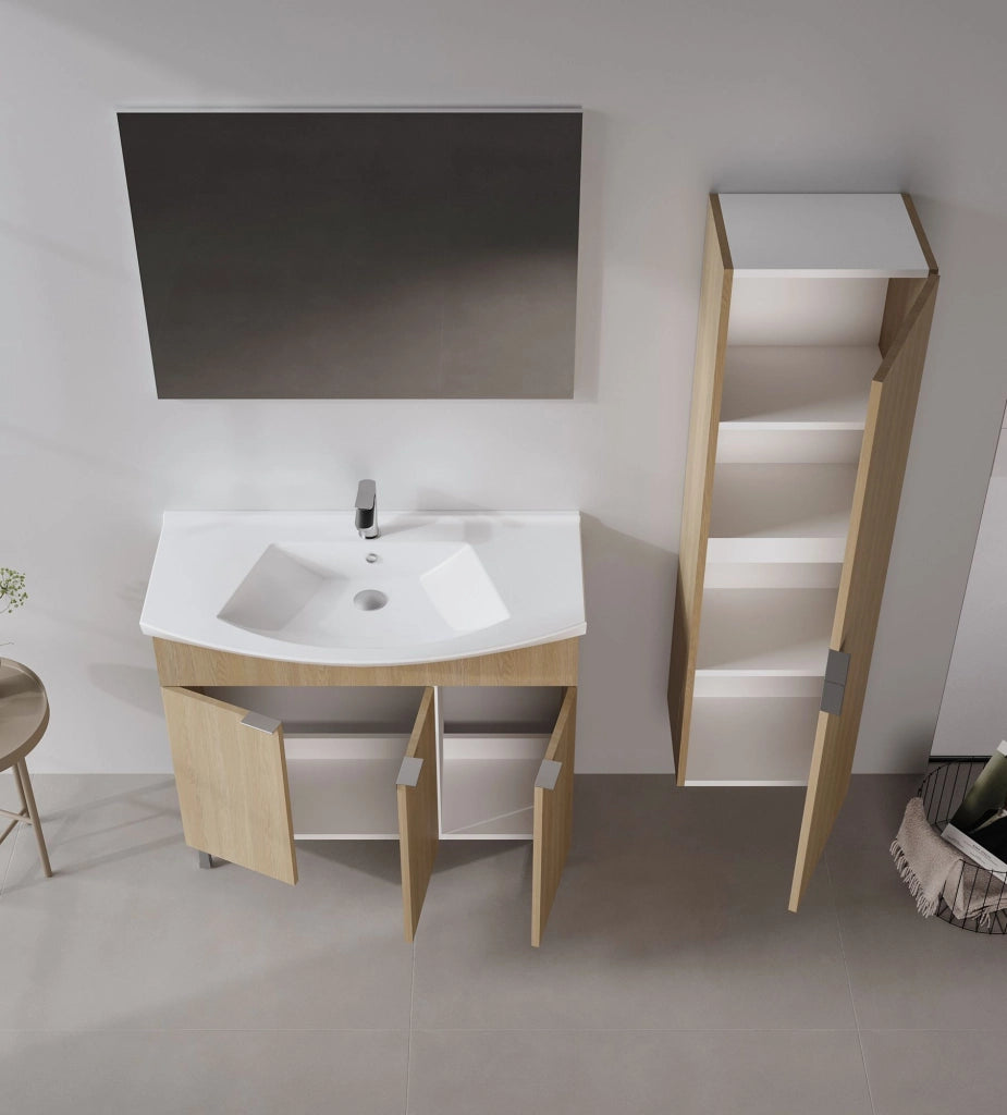 Set mobile lavabo con specchio (2 pezzi) "Purus 100" - 100 x 50 x 83 cm - Rovere