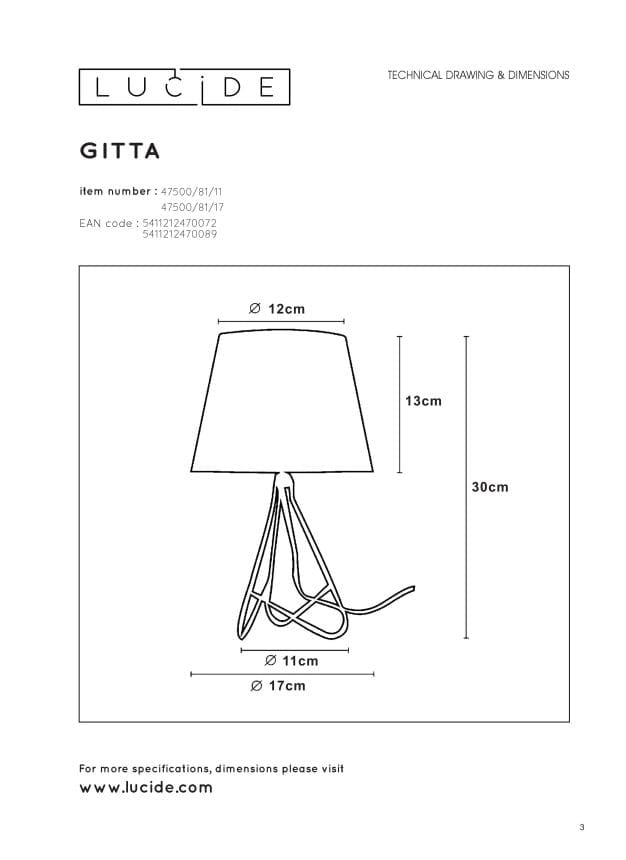Lampada da tavolo Lucide GITTA nero/cromo E14 40W H30cm