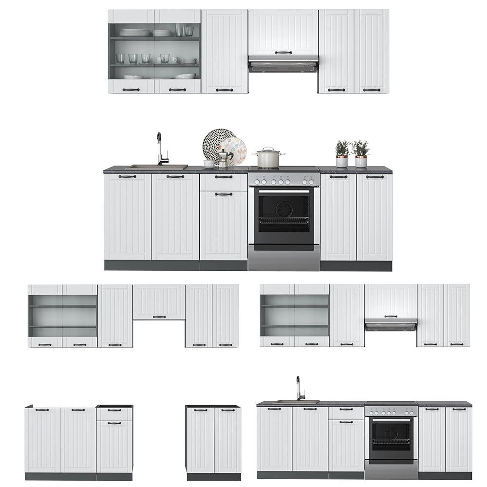 Cucina componibile Fame-Line Bianco rustico/Antracite 240 cm, PL Antracite Vicco