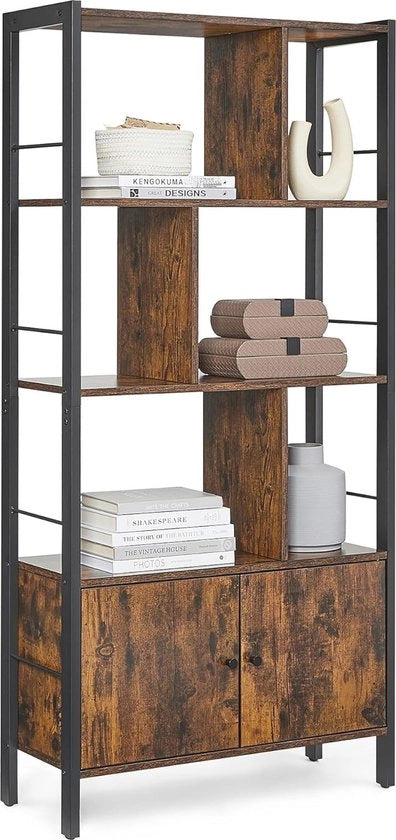 Libreria con 4 Scomparti Aperti - Design Industriale per Salotto e Ufficio