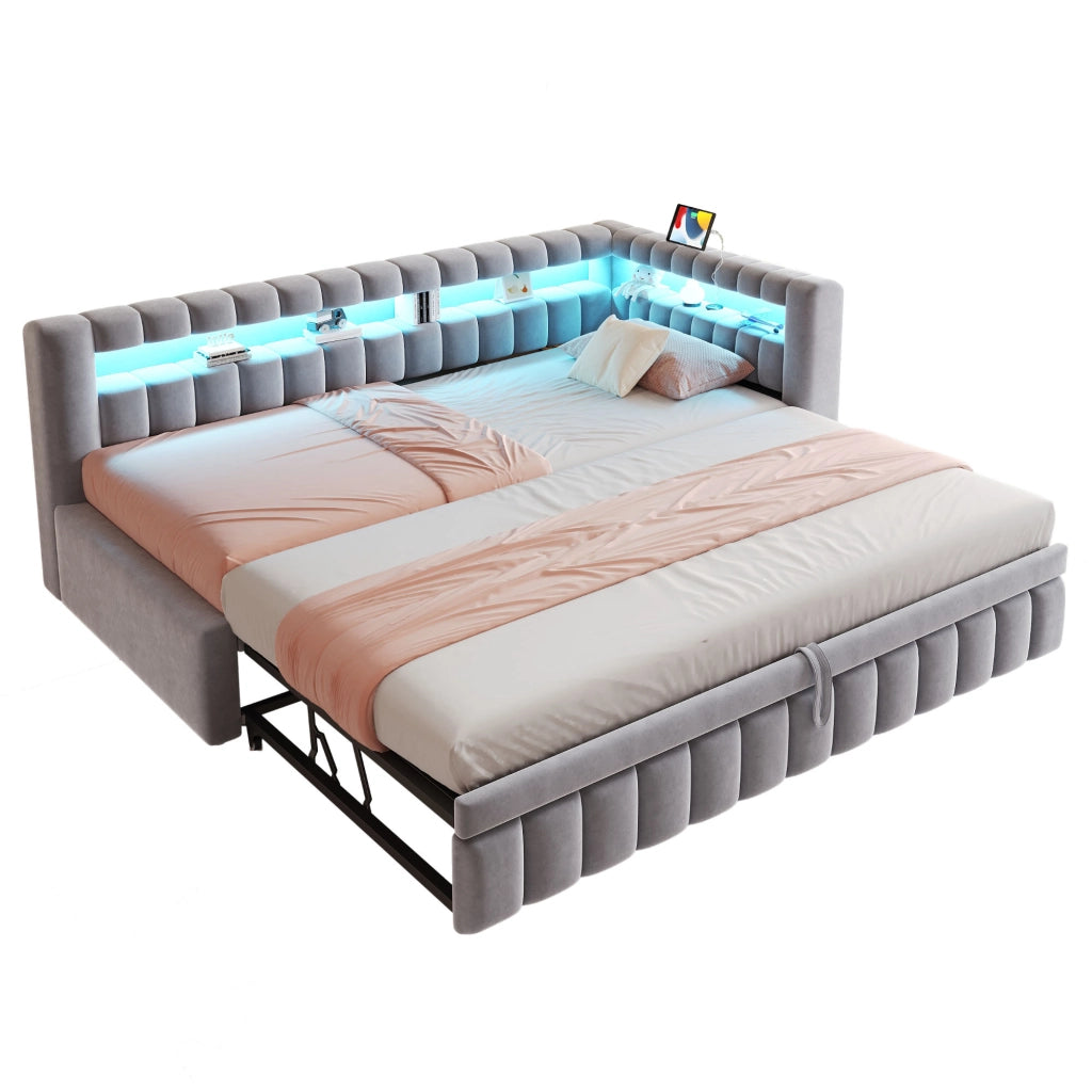 LETTO imbottito estraibile 90x200 cm in velluto grigio chiaro
