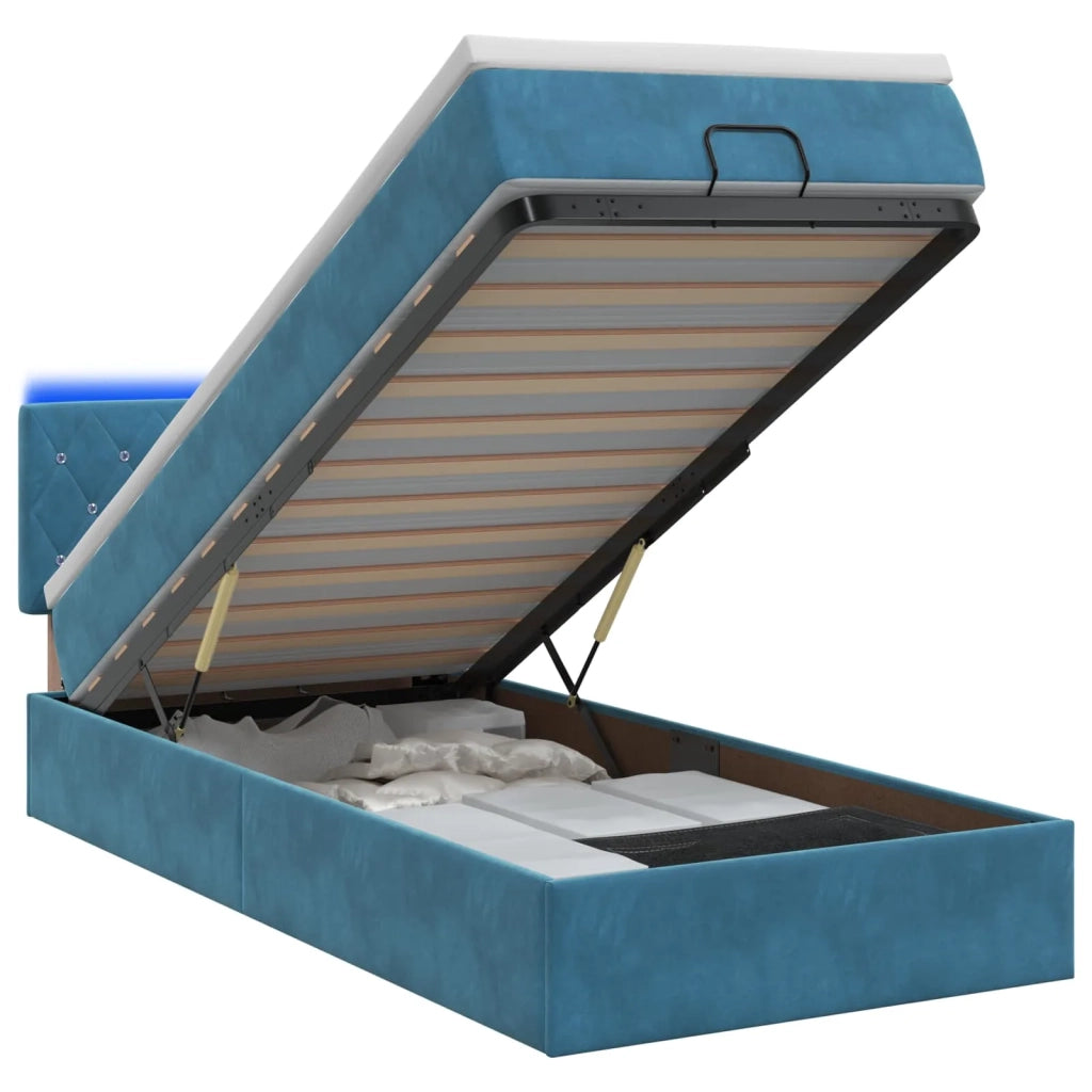 Letto Ottomano con Materasso e LED Blu scuro 100 x 200 cm 3457051