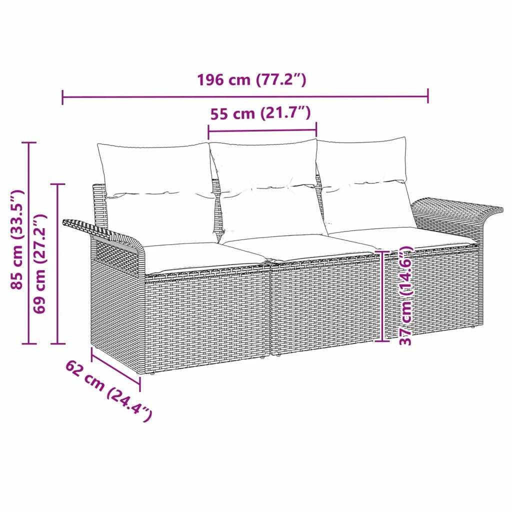 Set di divani con cuscino 3 pcs Marrone e Rosso polyrattan 3345224