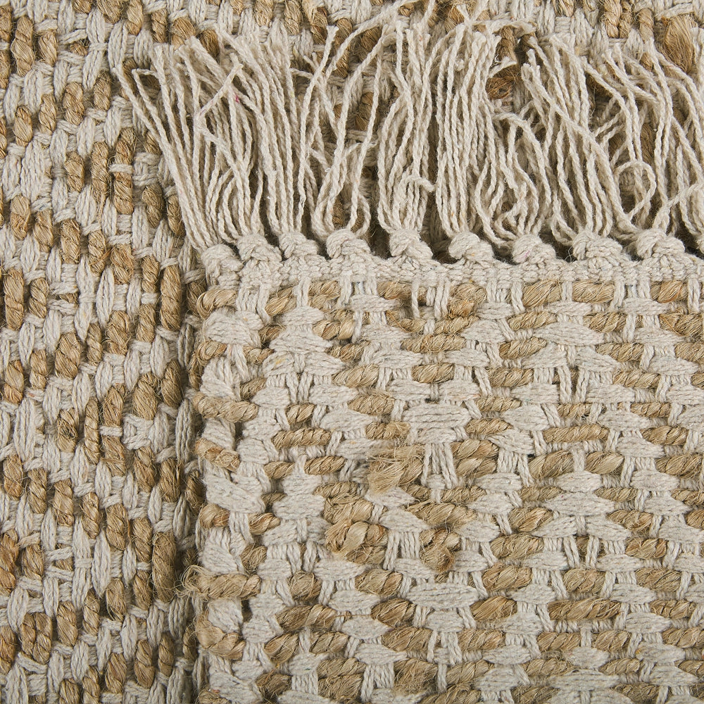 Tappeto passatoia Beige iuta e cotone 50 x 80 cm con frange intrecciato a mano Boho ingresso camera da letto