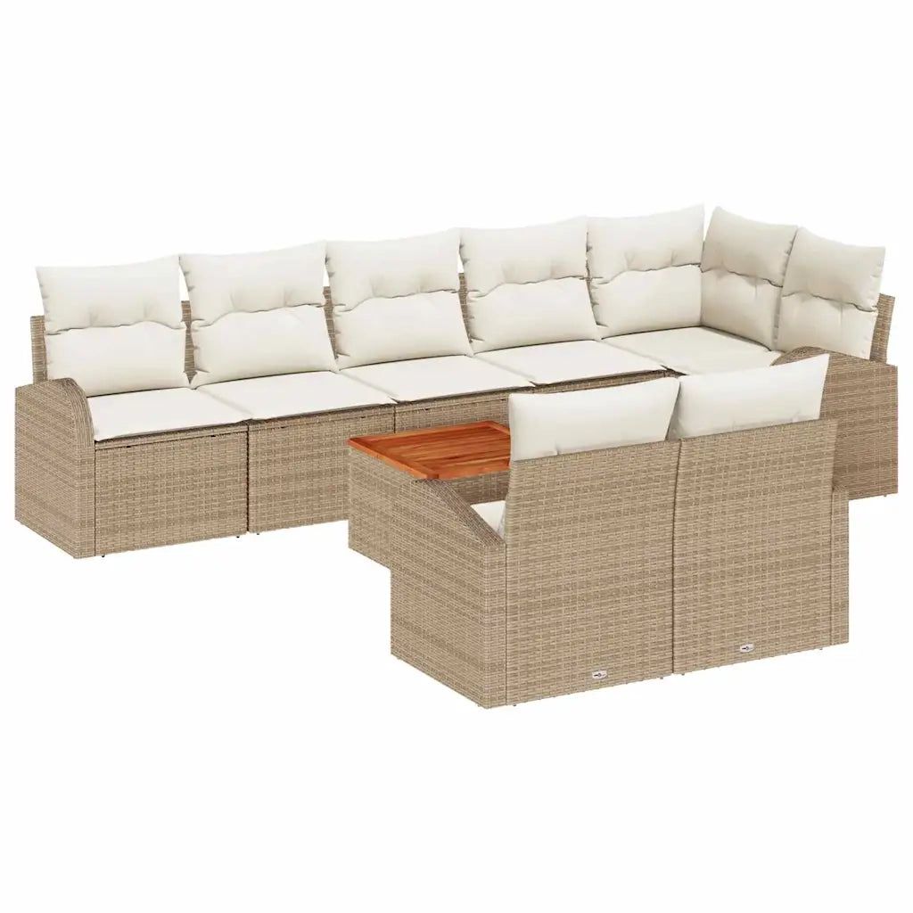 Set Divano da Giardino 9 pcs Beige e Crema polyrattan