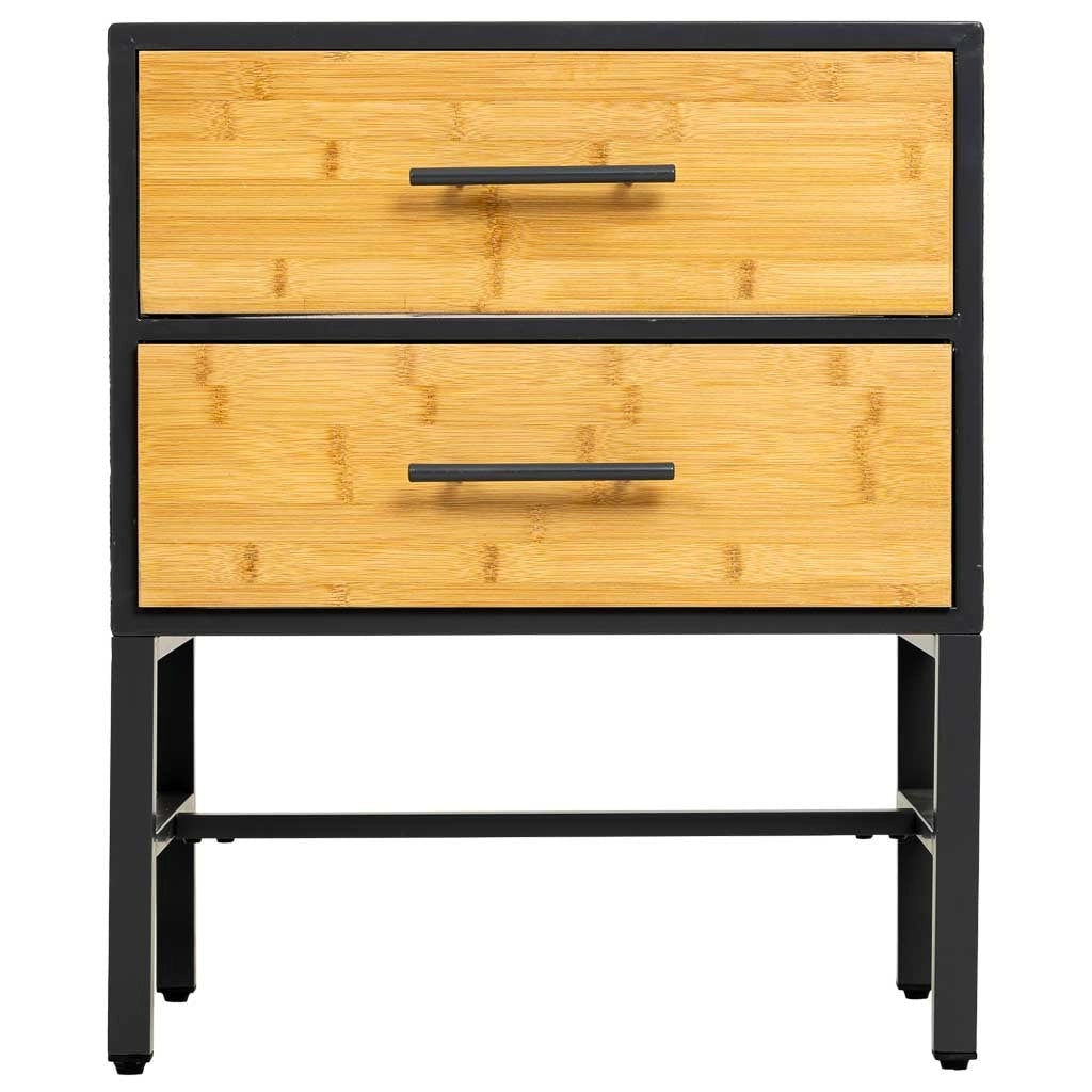 Comodino in metallo e legno con 2 cassetti, nero 50x35x60h cm