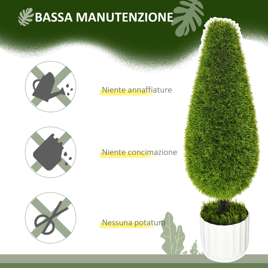 Set 2 Piante Finte Cipresso con Vasi ¨C zephmum ¨C Verde Bianco PE Plastica ?12x16 cm