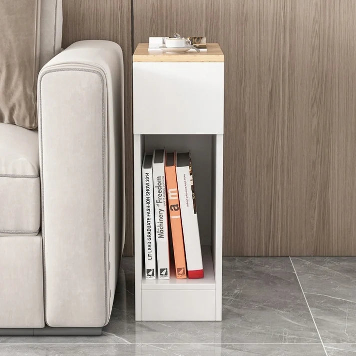 Comodino bianco con cassetto e ripiano – 60 x 20 x 33 cm, stile loft, rovere chiaro
