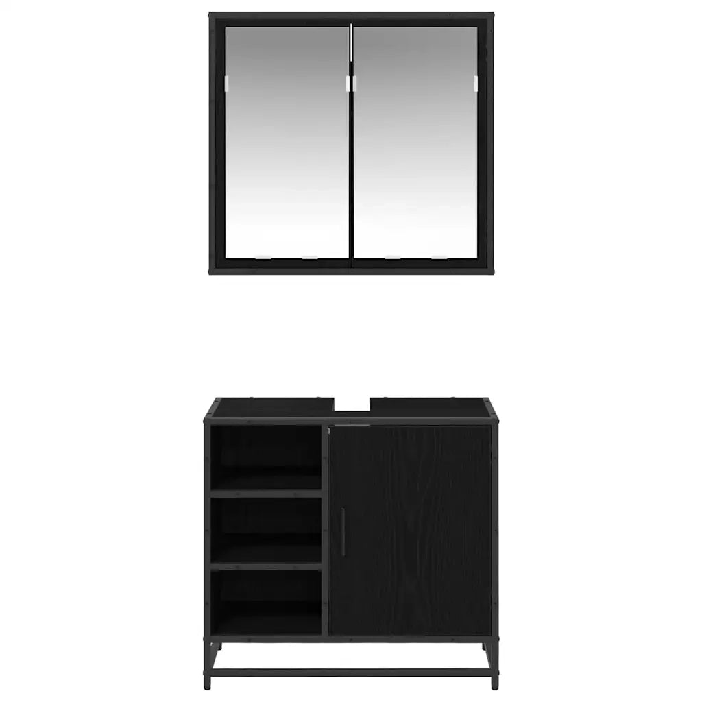 Set di mobili per il bagno 2 pcs Rovere Nero Legno multistrato