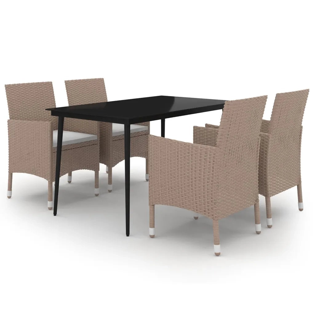 Set da Pranzo per Giardino 5 pz con Cuscini Polyrattan e Vetro 3099753