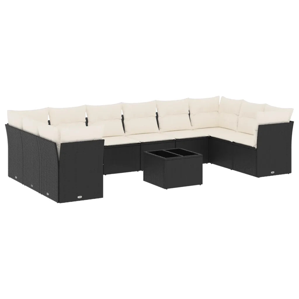 Set Divani da Giardino 11 pz con Cuscini in Polyrattan Nero 3218206
