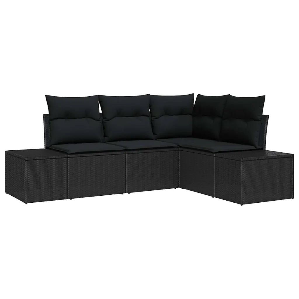 Set Divano da Giardino con archiviazione 4 pcs Nero polyrattan