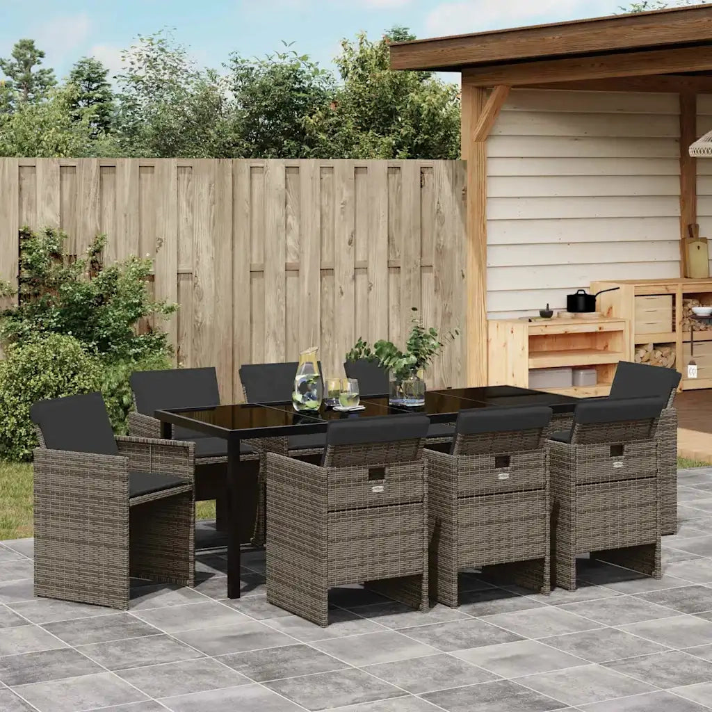 Set da Pranzo per Giardino con cuscino 9 pcs Grigio polyrattan 3379951