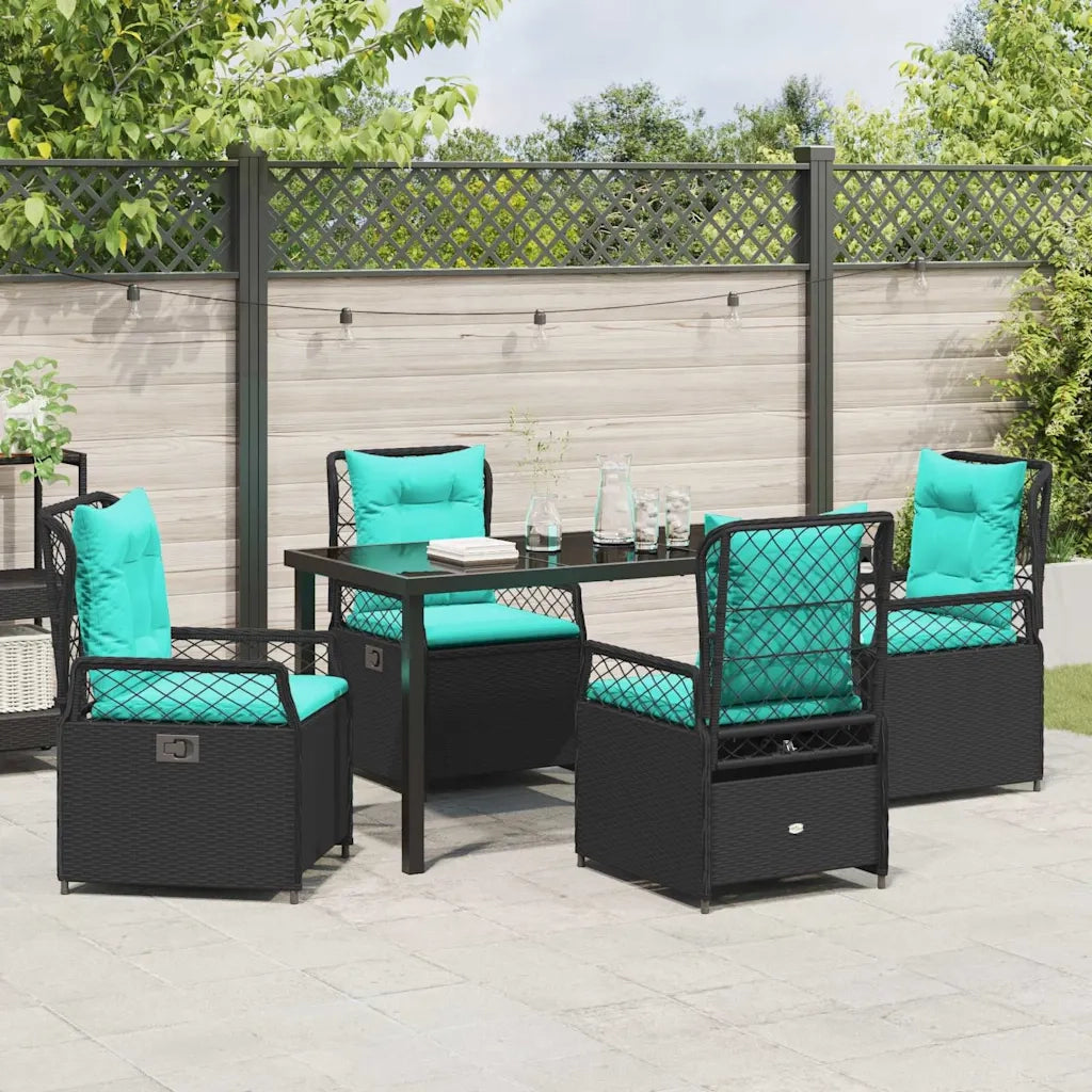 Set da Pranzo per Giardino 5 pcs Nero polyrattan 3381060