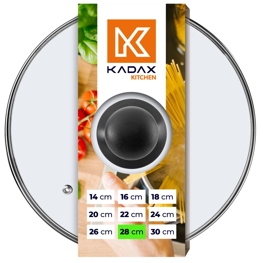 Coperchio in vetro KADAX da 28 cm, universale, resistente al calore, per pentole e padelle.