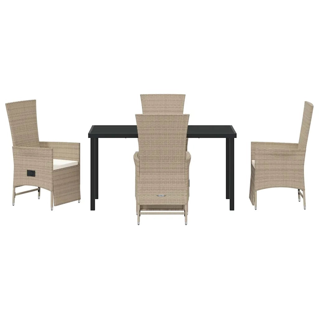 Set da Pranzo per Giardino con cuscino 5 pcs Beige polyrattan 3379473